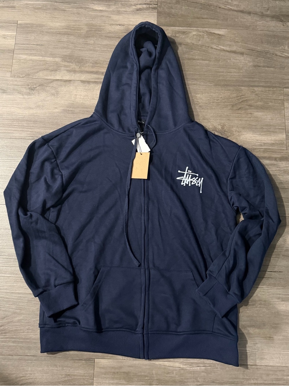 Stussy Navy Full-Zip Hoodie with Chest Logo